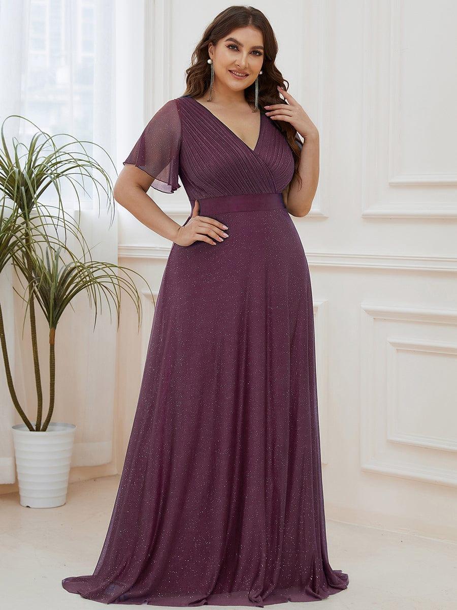 Classic Plus Size V-Neck A-Line Formal Evening Dress with Sash