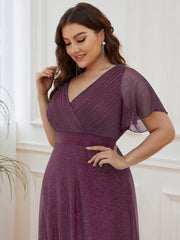 Classic Plus Size V-Neck A-Line Formal Evening Dress with Sash