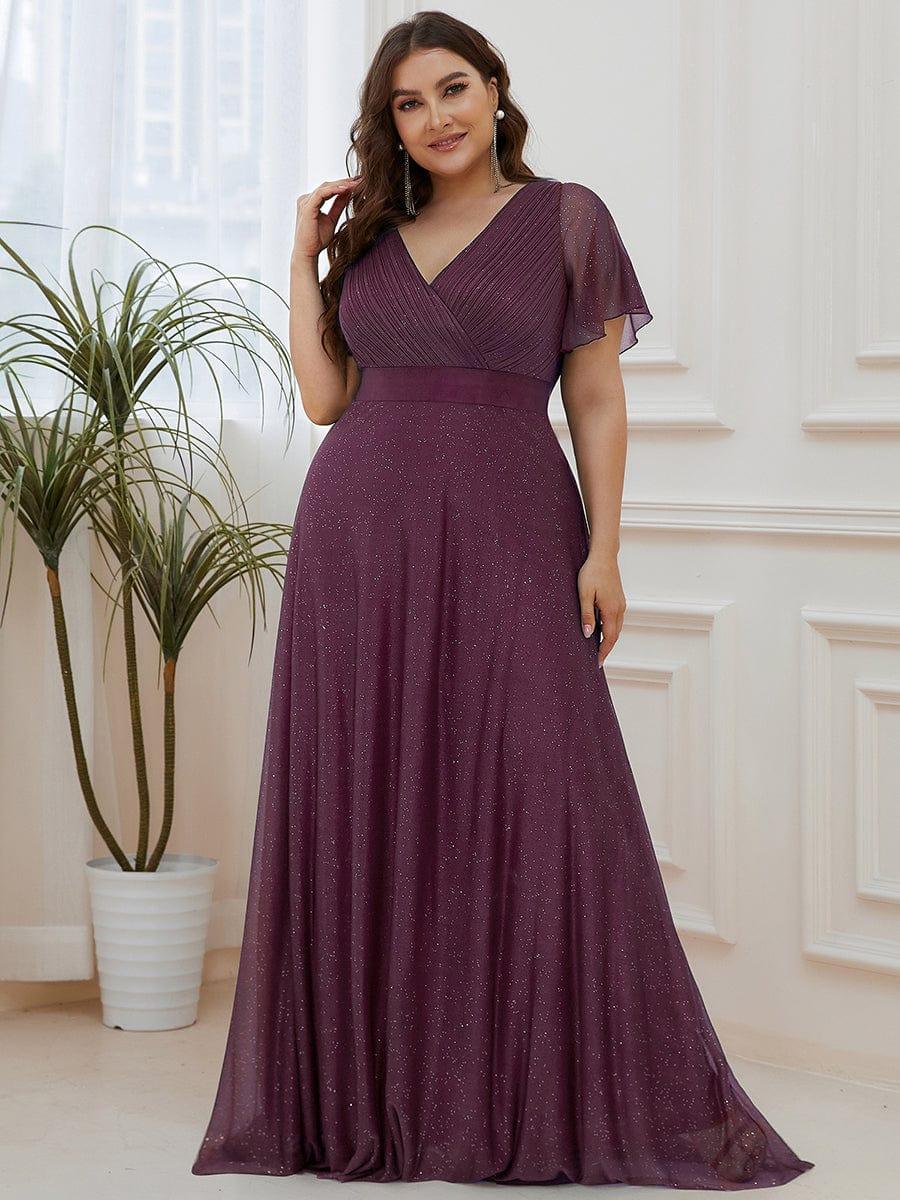 Fancy A-Line V-Neck Short Sleeves Bridesmaid Dress