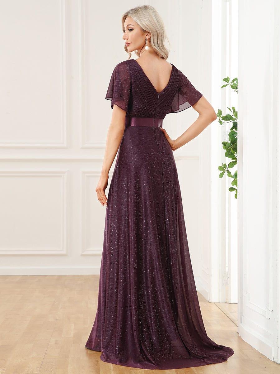 Fancy A-Line V-Neck Short Sleeves Bridesmaid Dress
