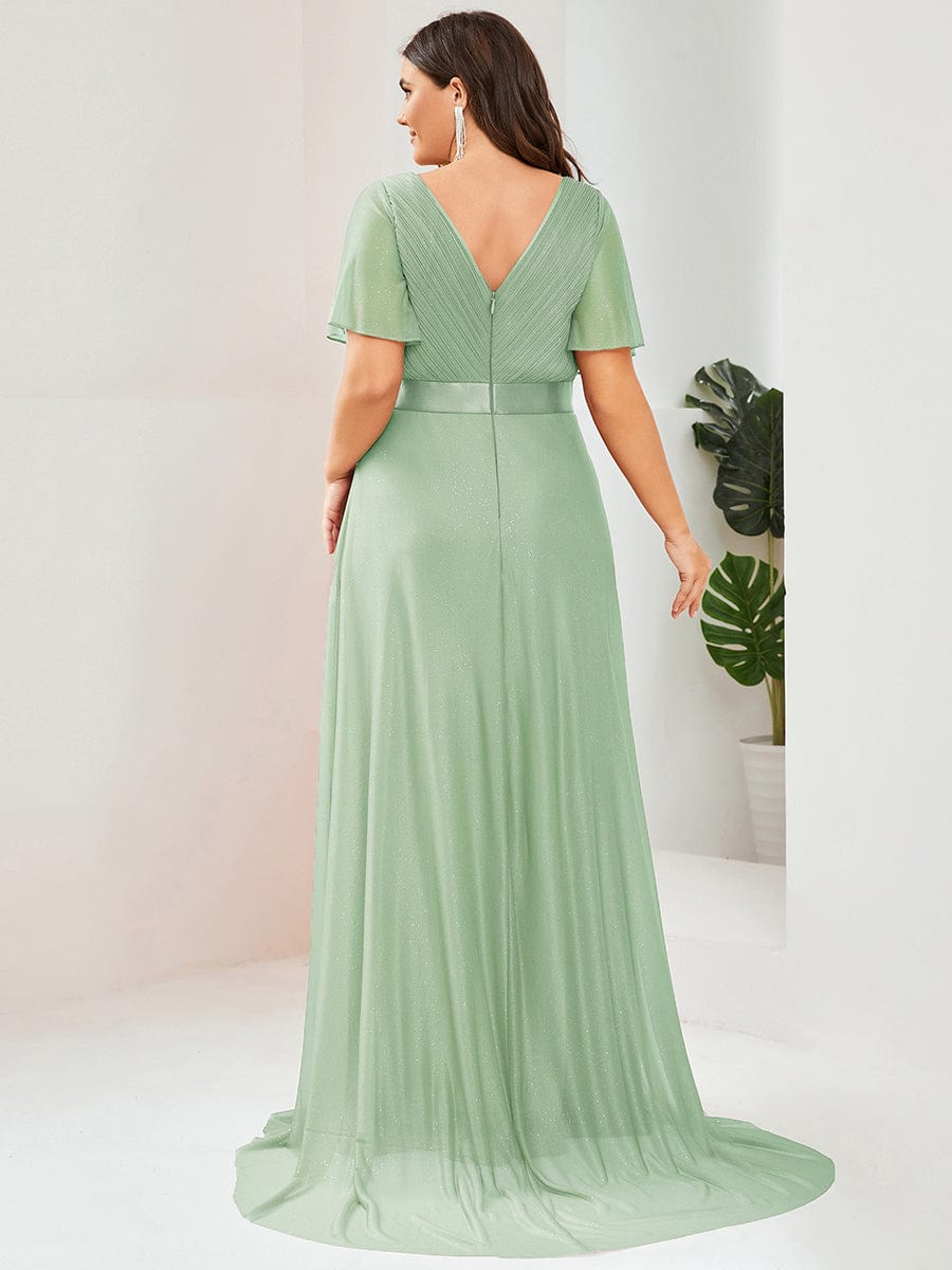 Classic Plus Size V-Neck A-Line Formal Evening Dress with Sash