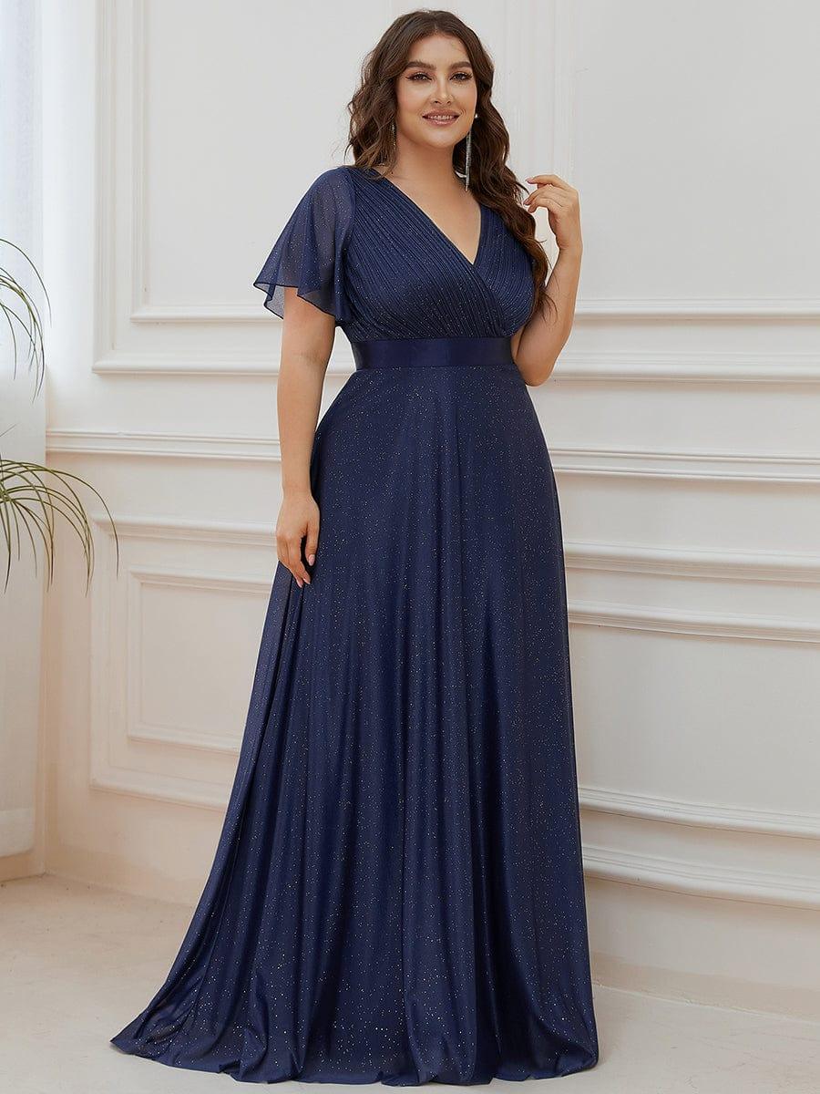 Fancy A-Line V-Neck Short Sleeves Bridesmaid Dress