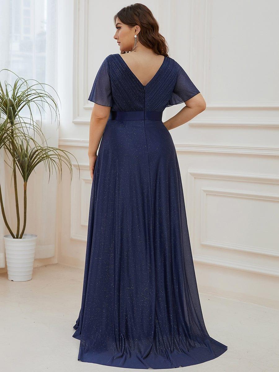 Classic Plus Size V-Neck A-Line Formal Evening Dress with Sash