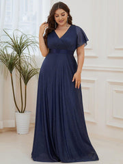 Classic Plus Size V-Neck A-Line Formal Evening Dress with Sash