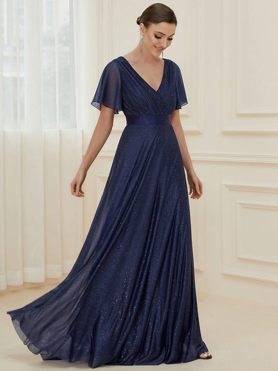 Fancy A-Line V-Neck Short Sleeves Bridesmaid Dress