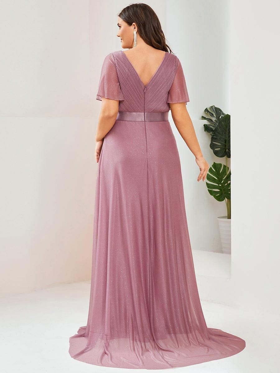 Classic Plus Size V-Neck A-Line Formal Evening Dress with Sash