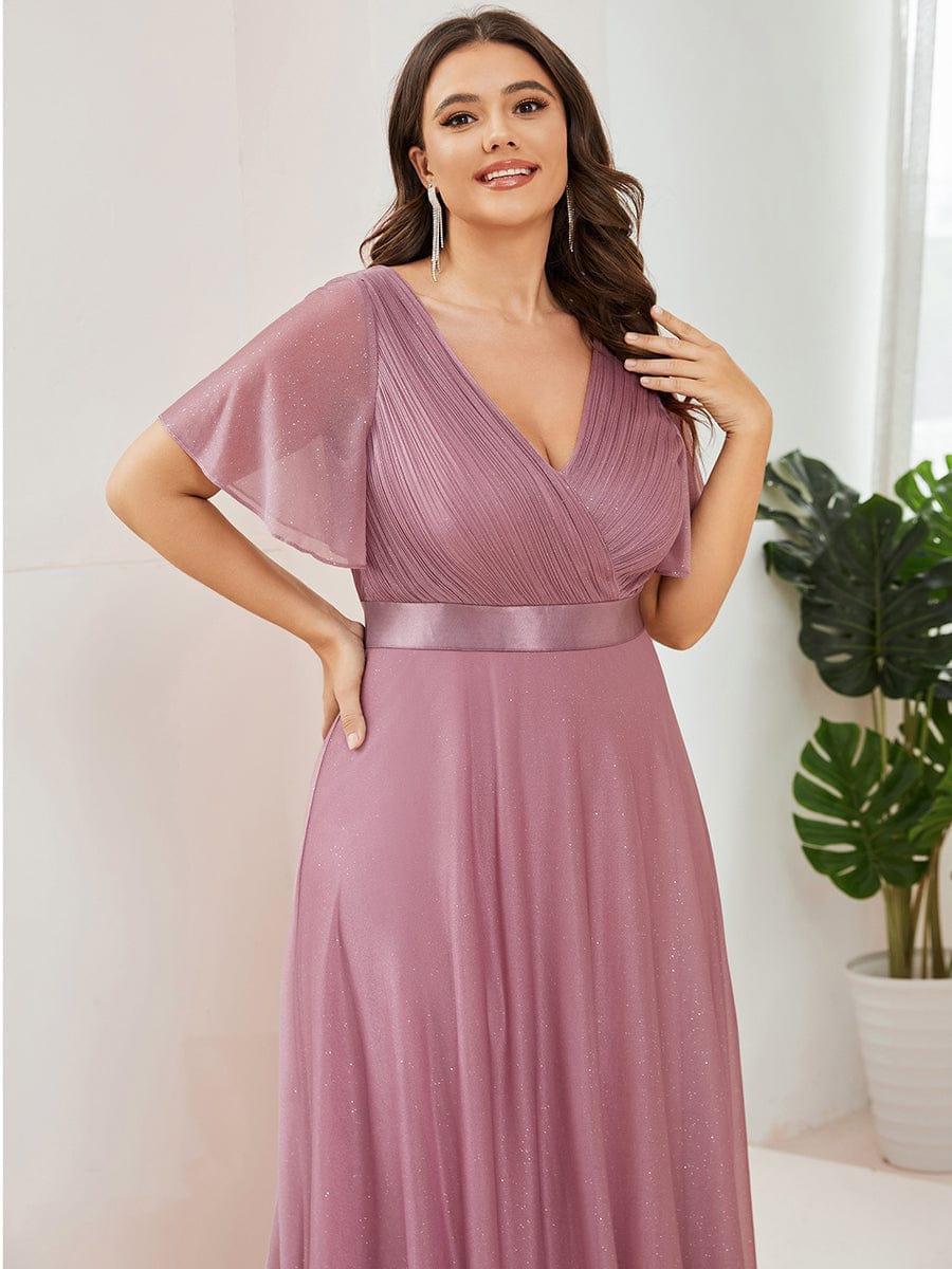 Classic Plus Size V-Neck A-Line Formal Evening Dress with Sash