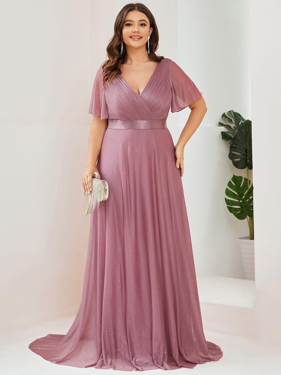 Classic Plus Size V-Neck A-Line Formal Evening Dress with Sash