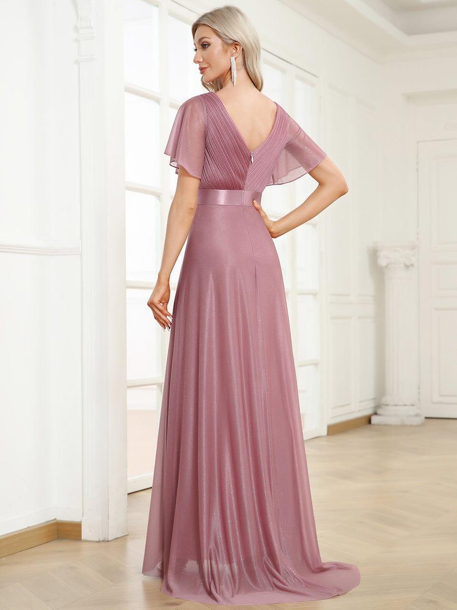Fancy A-Line V-Neck Short Sleeves Bridesmaid Dress