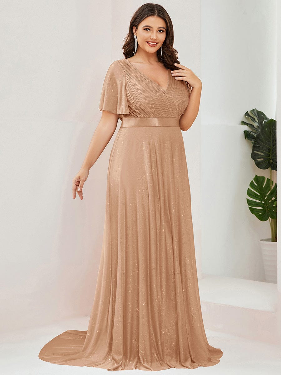 Classic Plus Size V-Neck A-Line Formal Evening Dress with Sash