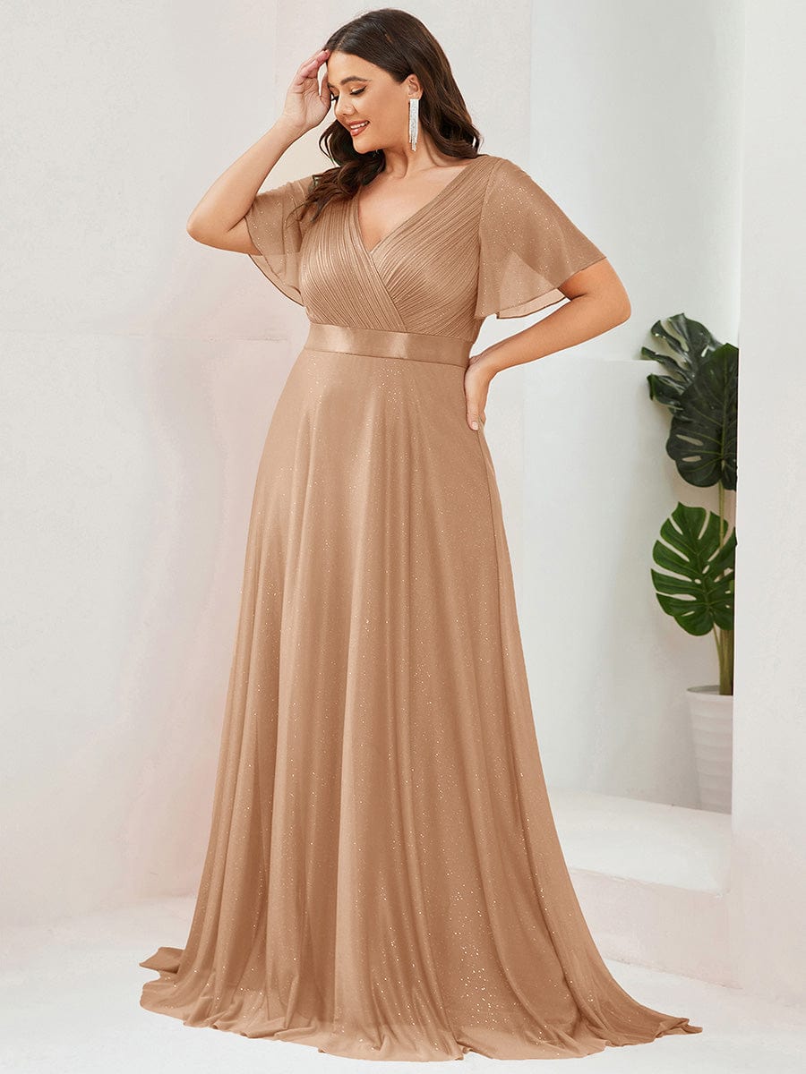 Classic Plus Size V-Neck A-Line Formal Evening Dress with Sash