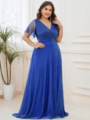 Classic Plus Size V-Neck A-Line Formal Evening Dress with Sash
