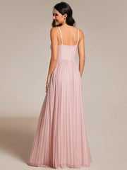 Shiny Floor-Length Spaghetti Straps Formal Evening Dress with V-Neck