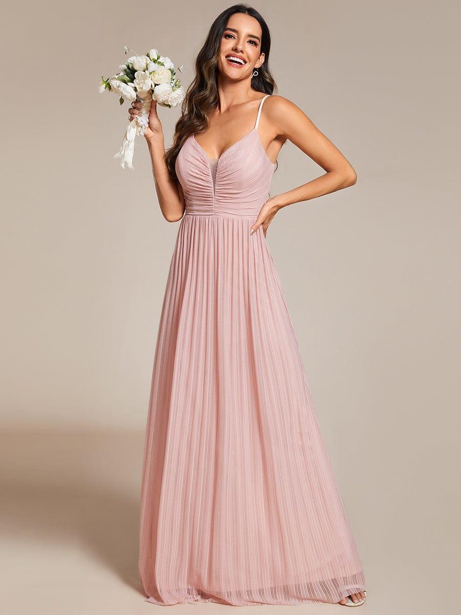 Shiny Floor-Length Spaghetti Straps Formal Evening Dress with V-Neck