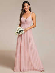 Shiny Floor-Length Spaghetti Straps Formal Evening Dress with V-Neck