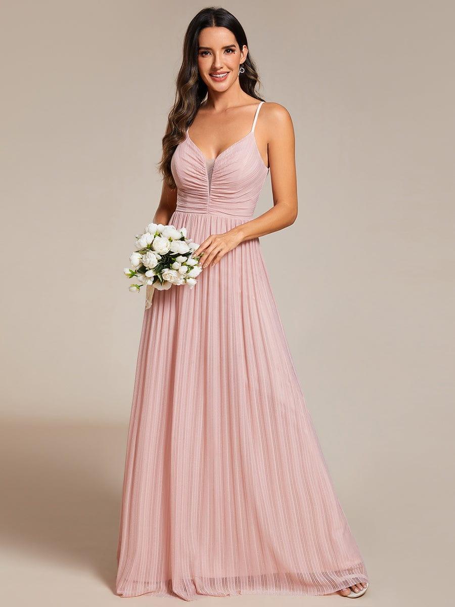 Shiny Floor-Length Spaghetti Straps Formal Evening Dress with V-Neck