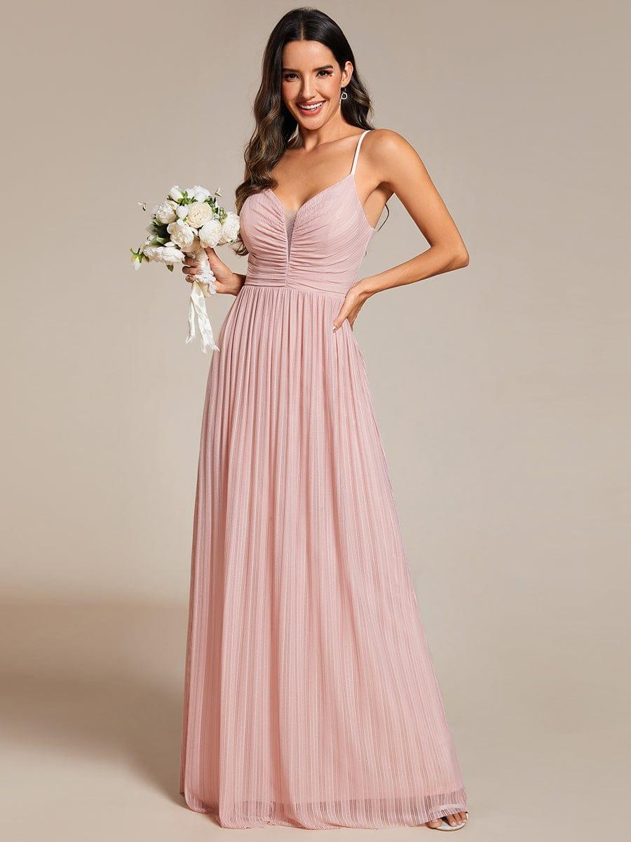 Shiny Floor-Length Spaghetti Straps Formal Evening Dress with V-Neck