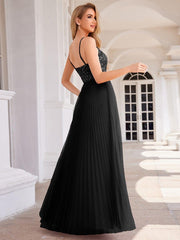 Modern A-Line V-Neck Sequin Backless Formal Evening Dress