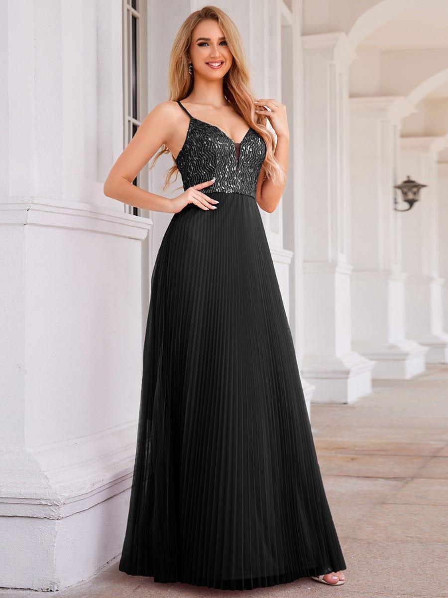 Modern A-Line V-Neck Sequin Backless Formal Evening Dress