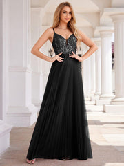 Modern A-Line V-Neck Sequin Backless Formal Evening Dress