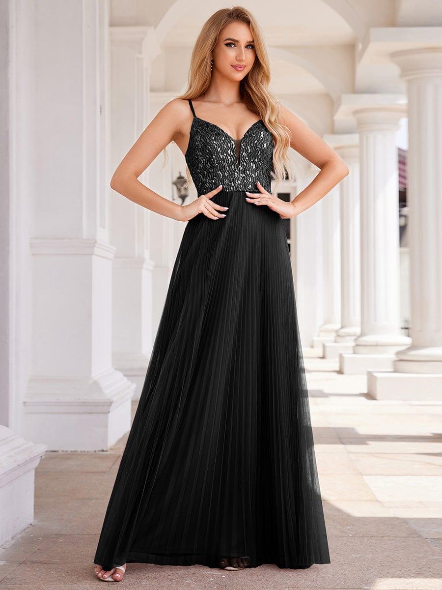 Modern A-Line V-Neck Sequin Backless Formal Evening Dress