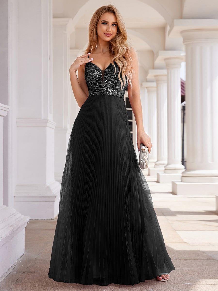 Modern A-Line V-Neck Sequin Backless Formal Evening Dress
