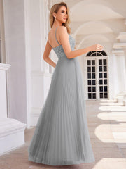 Modern A-Line V-Neck Sequin Backless Formal Evening Dress