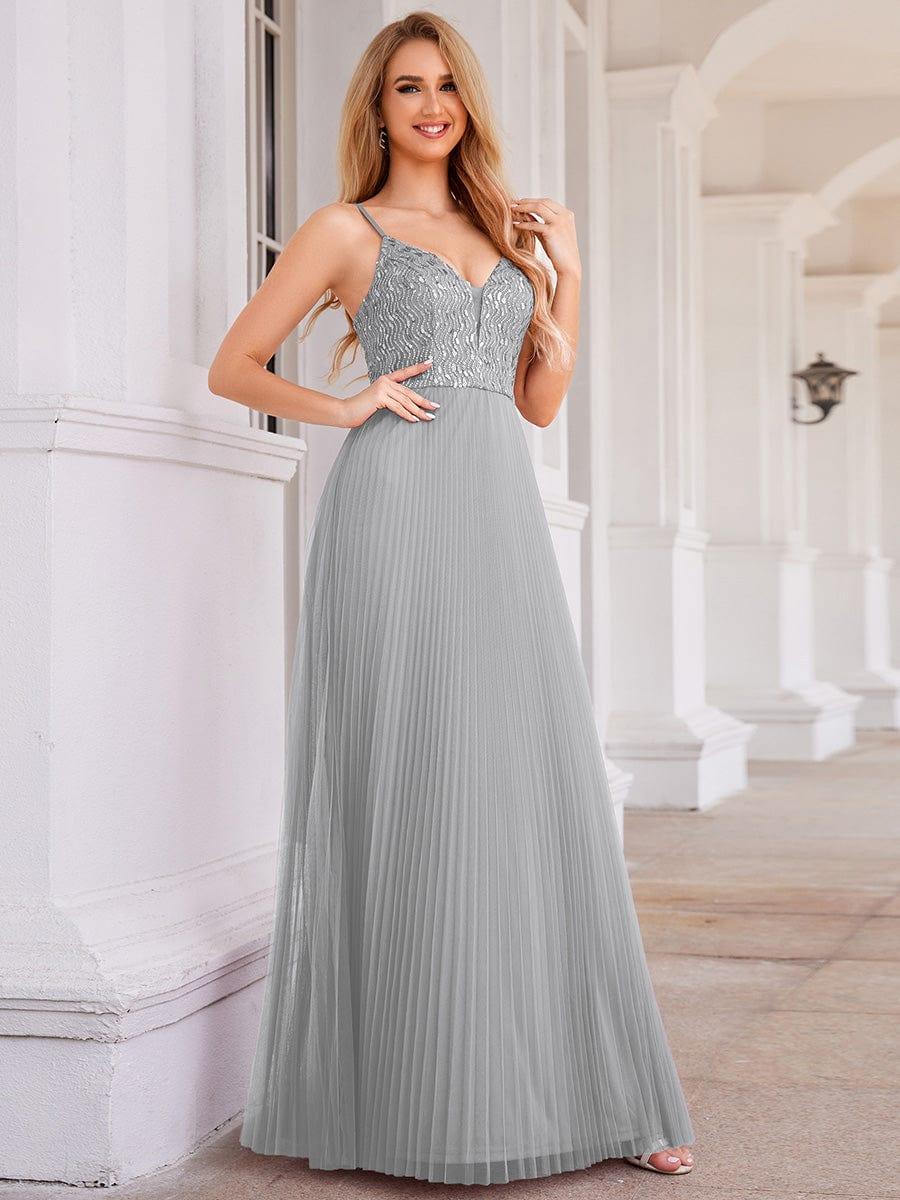 Modern A-Line V-Neck Sequin Backless Formal Evening Dress