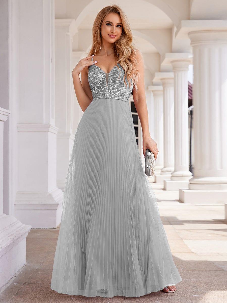 Modern A-Line V-Neck Sequin Backless Formal Evening Dress