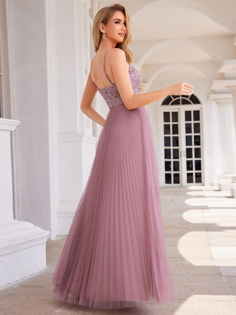 Modern A-Line V-Neck Sequin Backless Formal Evening Dress