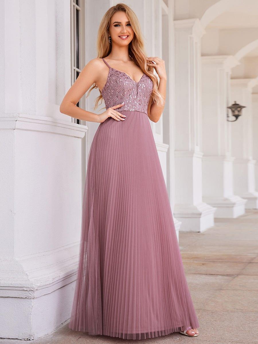 Modern A-Line V-Neck Sequin Backless Formal Evening Dress