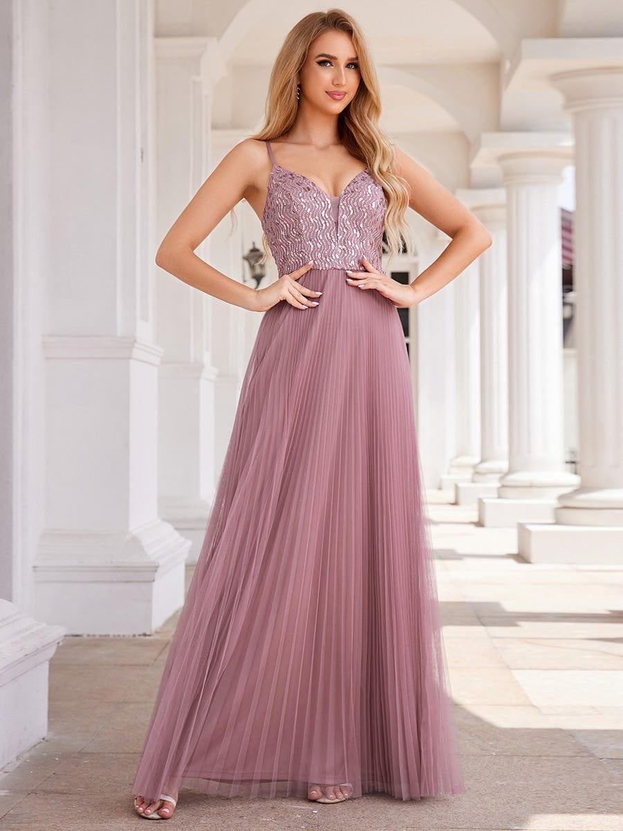 Modern A-Line V-Neck Sequin Backless Formal Evening Dress