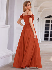 Exquisite Pleated A-Line Off-The-Shoulder Evening Dress