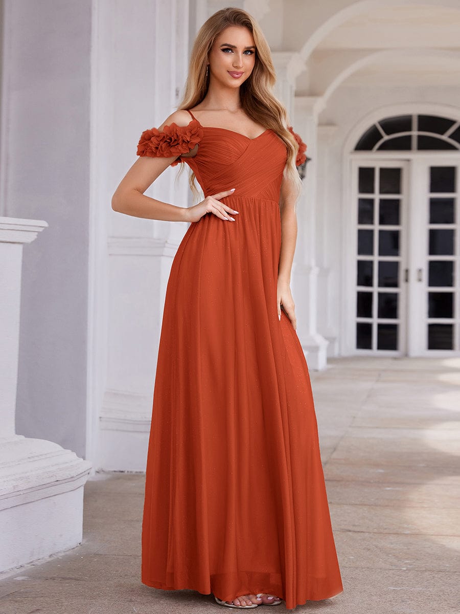 Exquisite Pleated A-Line Off-The-Shoulder Evening Dress