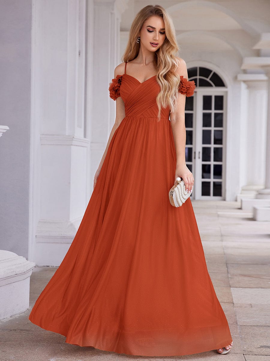 Exquisite Pleated A-Line Off-The-Shoulder Evening Dress