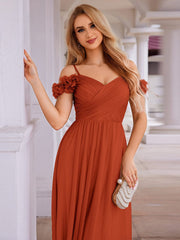 Exquisite Pleated A-Line Off-The-Shoulder Evening Dress