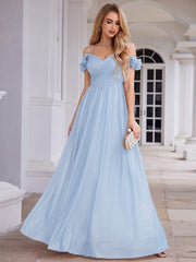 Exquisite Pleated A-Line Off-The-Shoulder Evening Dress