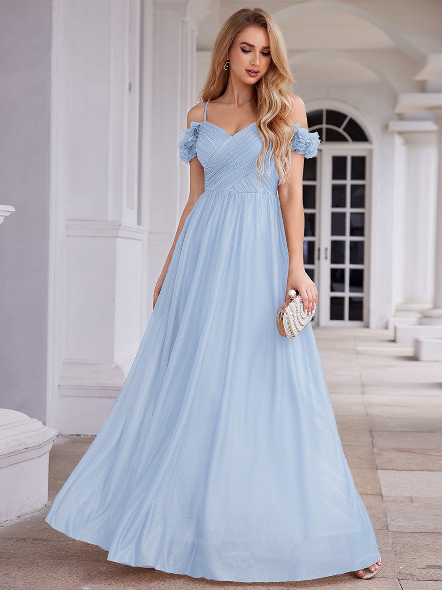 Exquisite Pleated A-Line Off-The-Shoulder Evening Dress