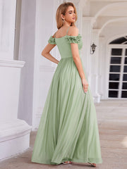 Exquisite Pleated A-Line Off-The-Shoulder Evening Dress