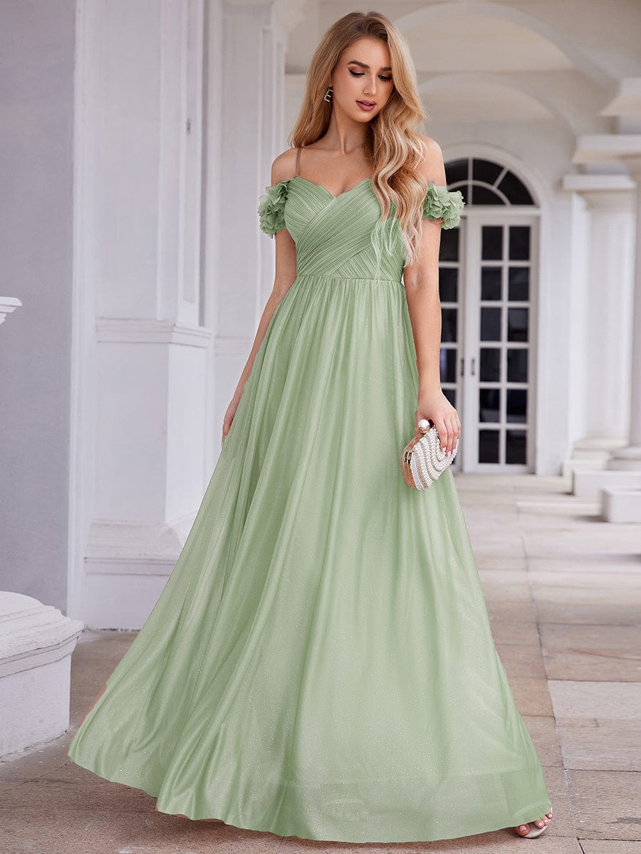 Exquisite Pleated A-Line Off-The-Shoulder Evening Dress