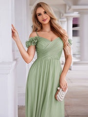 Exquisite Pleated A-Line Off-The-Shoulder Evening Dress