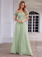 Exquisite Pleated A-Line Off-The-Shoulder Evening Dress