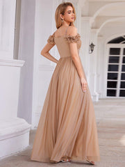 Exquisite Pleated A-Line Off-The-Shoulder Evening Dress