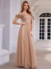 Exquisite Pleated A-Line Off-The-Shoulder Evening Dress