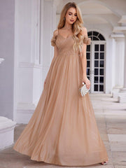 Exquisite Pleated A-Line Off-The-Shoulder Evening Dress