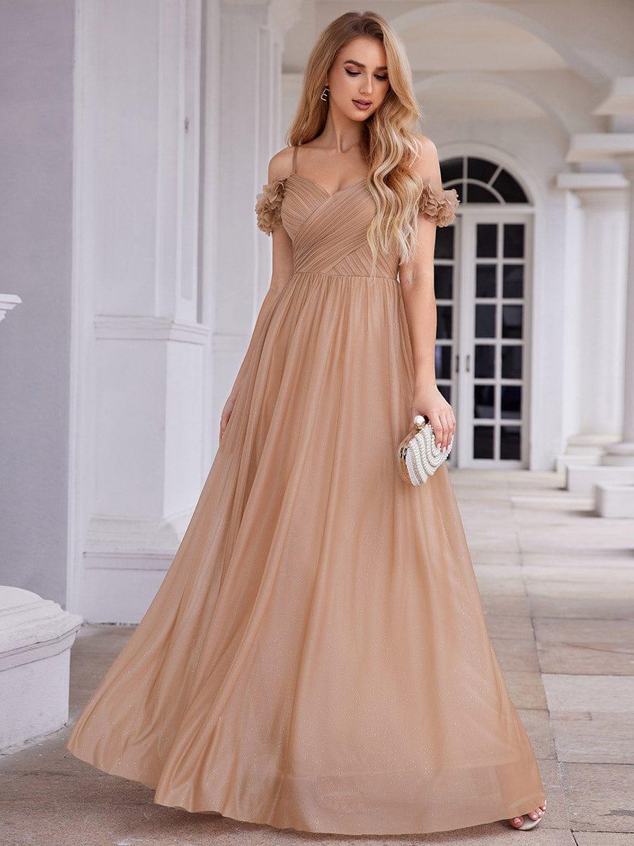 Exquisite Pleated A-Line Off-The-Shoulder Evening Dress