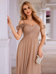 Exquisite Pleated A-Line Off-The-Shoulder Evening Dress