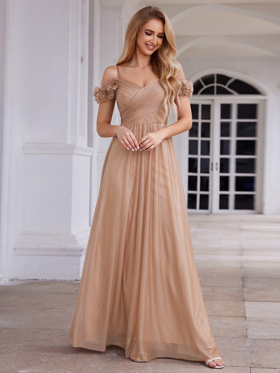 Exquisite Pleated A-Line Off-The-Shoulder Evening Dress