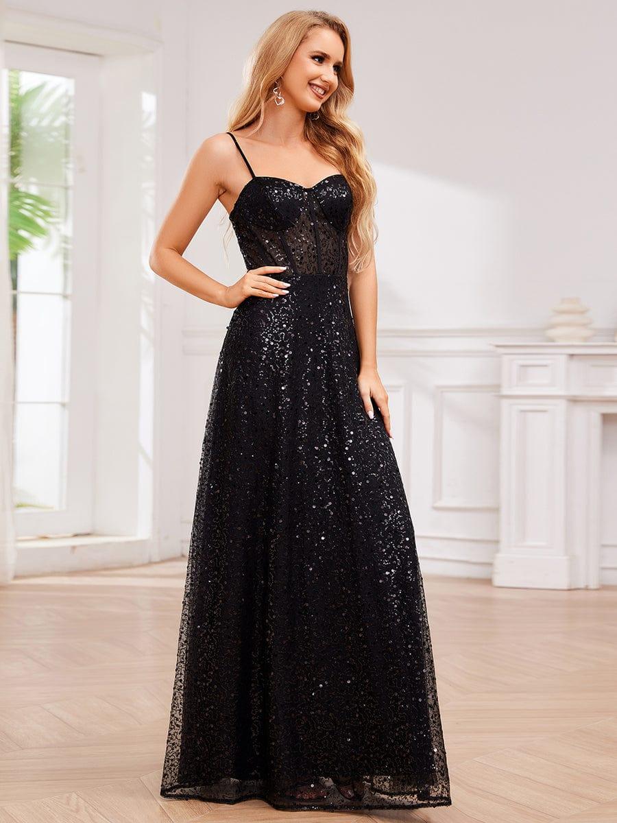 Bold Sequin See-Through Formal Evening Dress with Spaghetti Straps