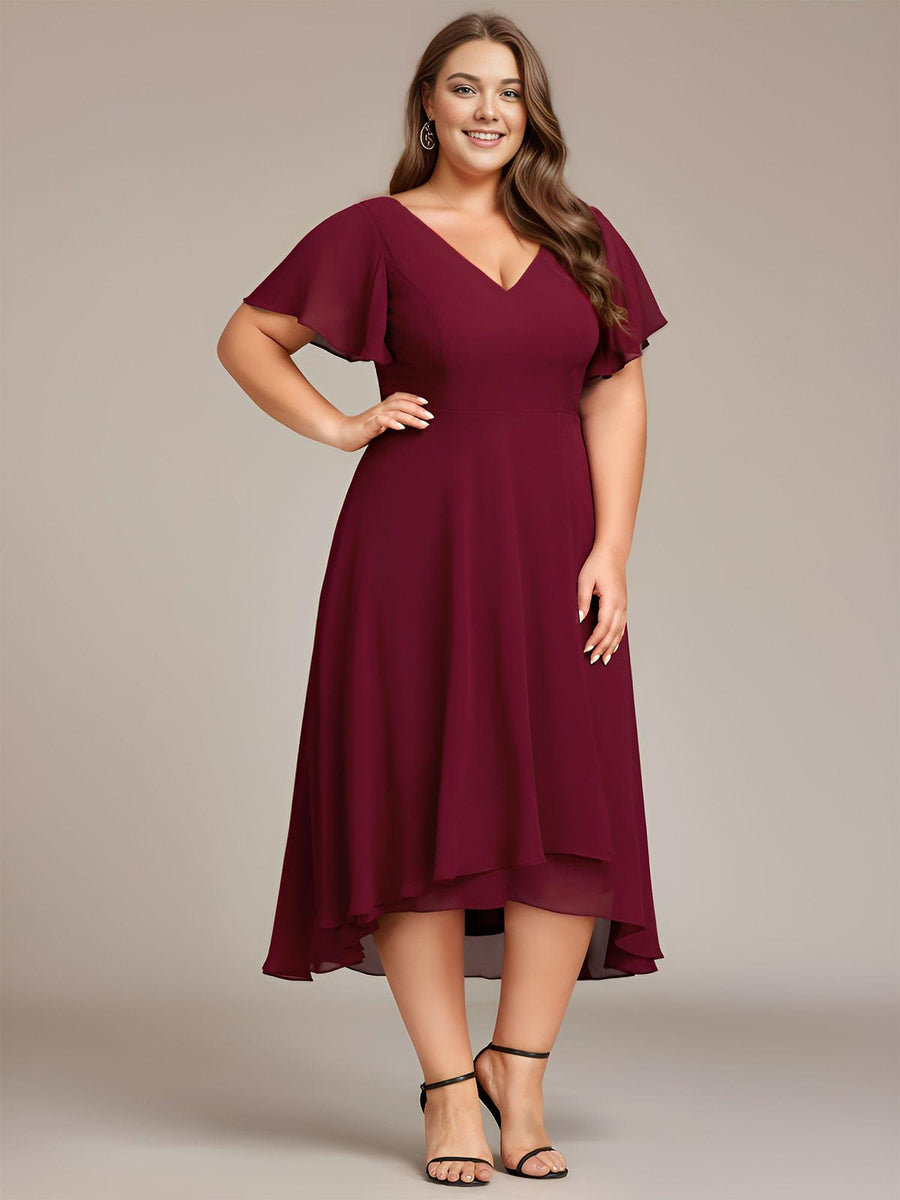 Gorgeous Flowing Chiffon V-Neck A-Line Bridesmaid Dress with Ruffle Sleeves